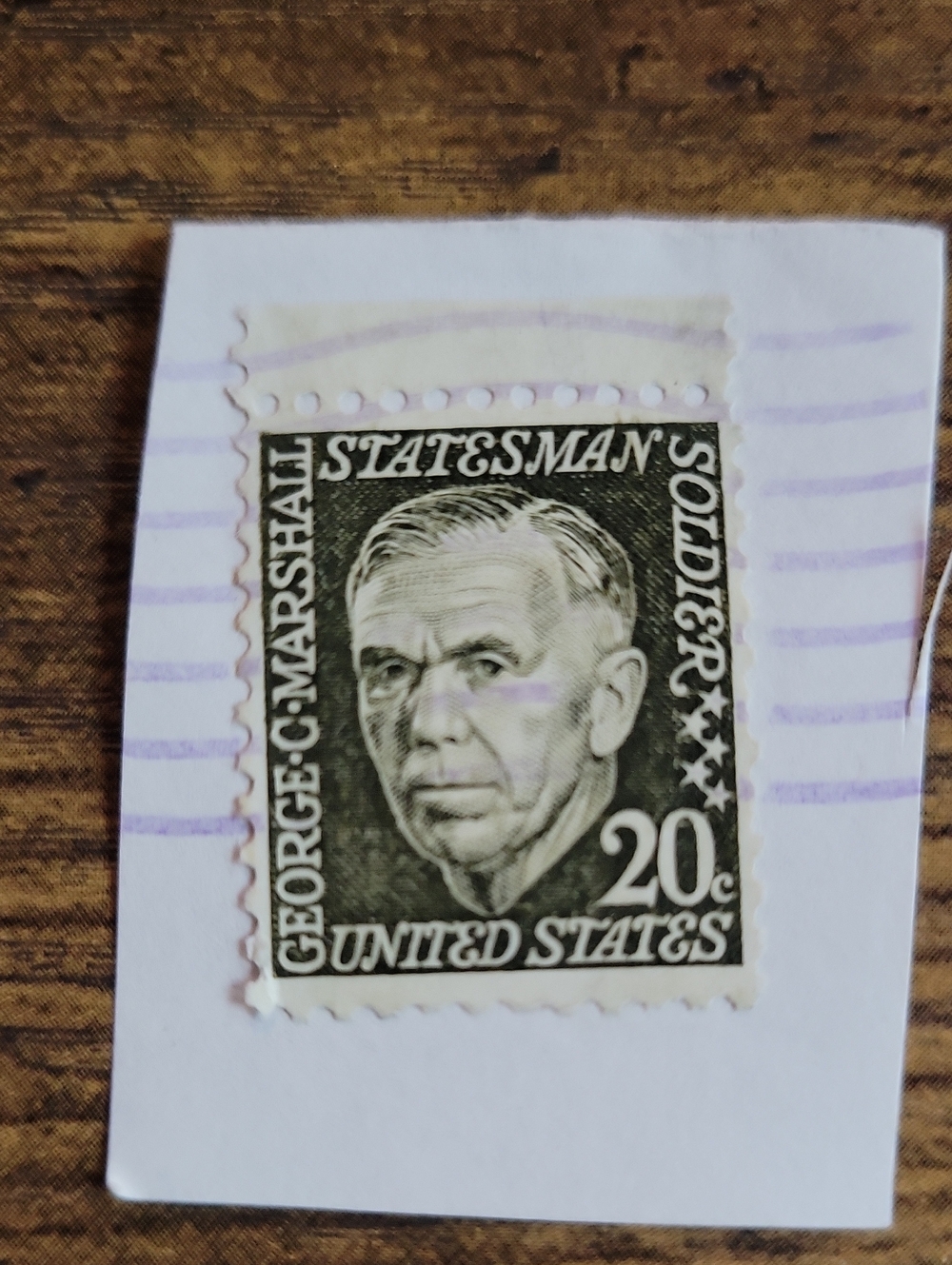 Vintage 20c George C. Marshall Commemorative Stamp - Black